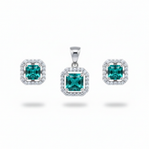 Silver Victorian royal Emerald green Pendant set