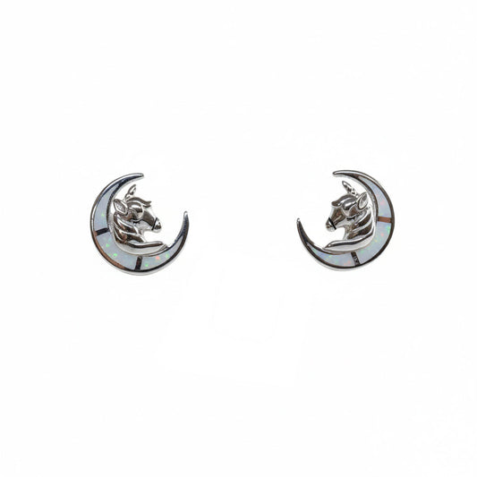 Silver Lunar White Unicorn Studs Earrings