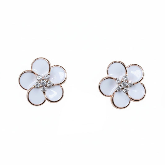Rose Gold Porcelain Floral Studs Earrings