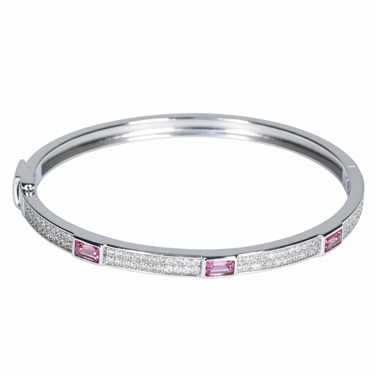 Silver Pink Glaze stones Fine Bracelet for her