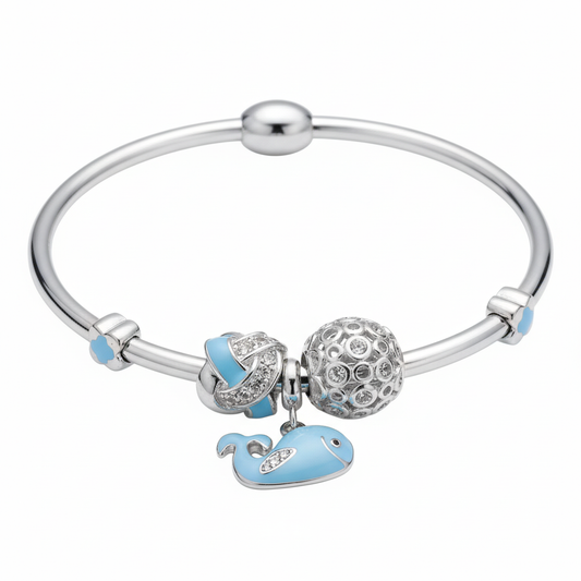 Silver Whimsical Whale Charm Bracelet