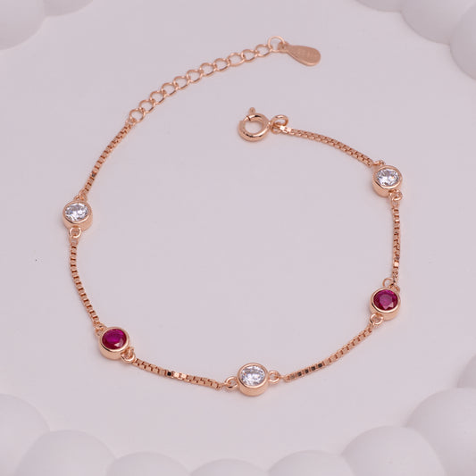 Rose gold Ruby and CZ Chain Bracelet for her