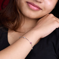 Silver Classic Ruby pink and White Girlish Chain bracelet
