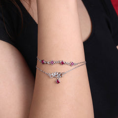 Silver Pink Double Layered Charm Bracelet with Infinity Knot