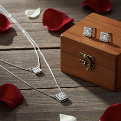 Silver Geometric Halo Pendant set