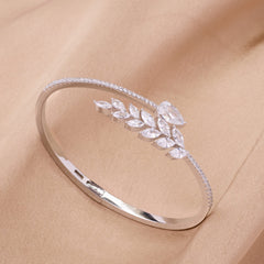 Silver Sparkling Laurel Leaf Bracelet For Her
