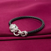 Silver Luxury Leather Panther Bracelet For Her