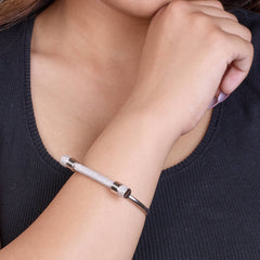 Silver Pave Screw Bar Bangle Bracelet