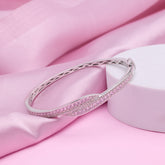 Silver Pave Ribbon Pink Bracelet For Her