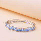 Silver Sapphire Blue Baguette cut Zirconia Bracelet