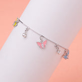 Silver Butterfly Charm Bracelet with Enamel & Pearl Drops