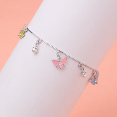 Silver Butterfly Charm Bracelet with Enamel & Pearl Drops
