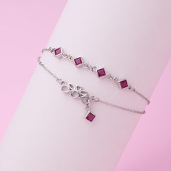Silver Pink Double Layered Charm Bracelet with Infinity Knot