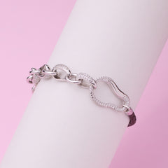 925 Silver Pave Link & Braided Leather Statement Bracelet