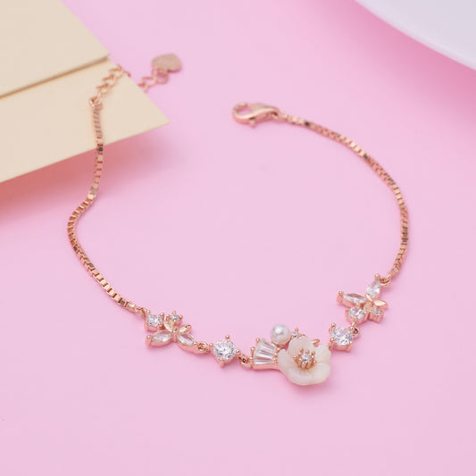 Rose gold Cute Whimsical Flower and Butterfly Bracelet for her
