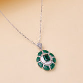 Green gemstone pendant with diamond accents 925 silver pendant for women