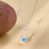 Pure 925 Silver necklace with a blue evil eye and moon pendant necklace