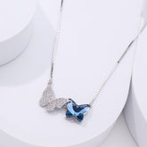 pure 925 Butterfly-shaped with blue crystal and silver design pendant necklace