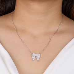 Silver Sparkling guardian angel wings chain pendant for her