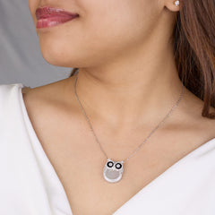 Silver Wise Owl Necklace pendant with Mother of Pearl and CZ