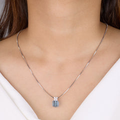 Silver Swiss Blue Crystal with floral design Chain pendant for her