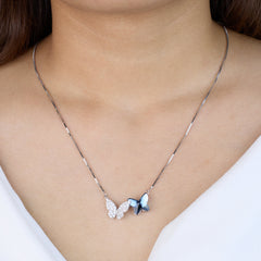 Silver Sparkling Dual Butterfly Pendant