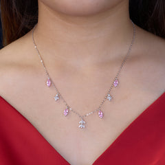Silver Hot Pink Marquise Dangle Necklace
