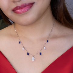 Silver Cascading Blue Marquise Drop Necklace