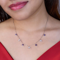 Silver Cluster Square Purple Necklace