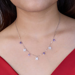 Silver Cushion Cut Purple Dangling Necklace