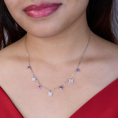 Silver Cushion Cut Purple Dangling Necklace