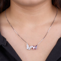 Silver Pink Blazing Butterfly Pendant