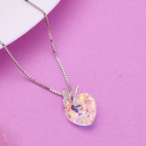 Necklace with a heart-shaped crystal pendant on a purple background 925 Silver Pendant for Women.