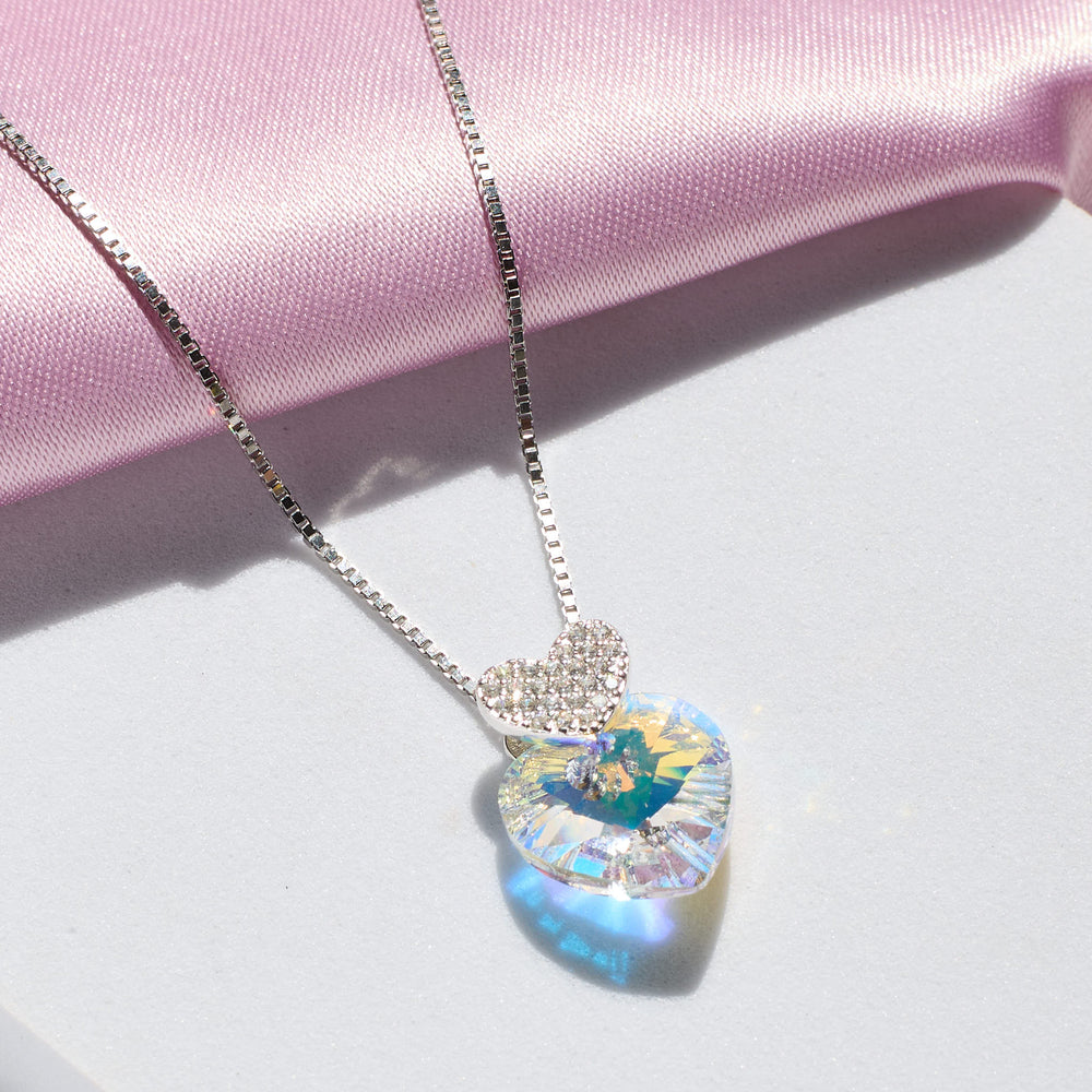 white crystal heart 925 silver pendant for women.