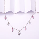 Silver Hot Pink Marquise Dangle Necklace