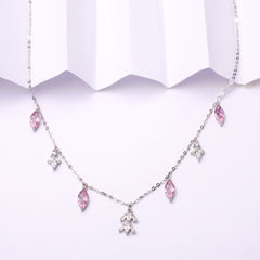 Silver Hot Pink Marquise Dangle Necklace