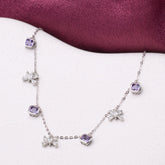 Silver Cluster Square Purple Necklace