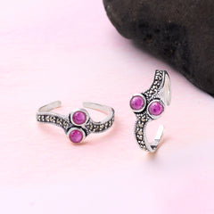 Silver Pink Oxidized Heritage Toe Rings