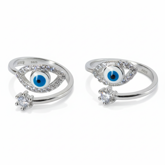 Silver Evil Eye & CZ Solitaire Toe Ring