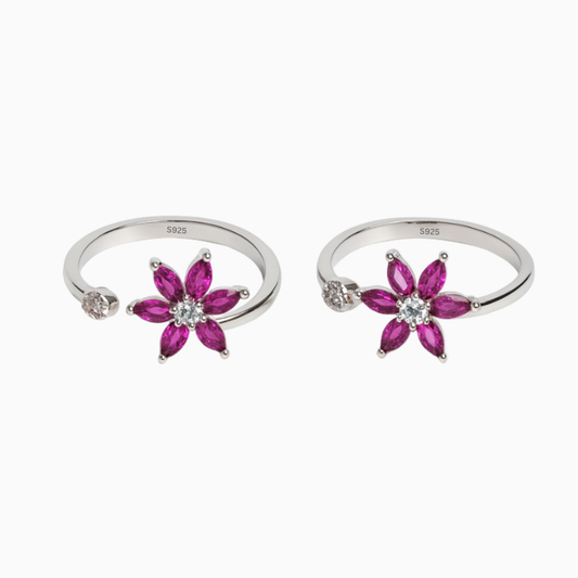 Silver Pink Floral Toe Ring