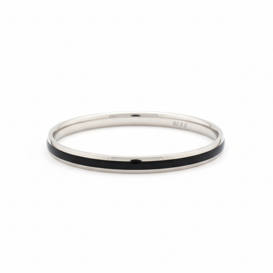 Silver Monochrome Edge black strip Mens Bracelet ( kada ) for him