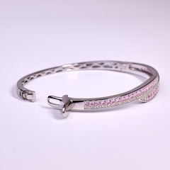 Silver Pave Ribbon Pink Bracelet For Her