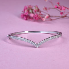 Silver Elegant V-shaped CZ Diamond studded Statement Bracelet