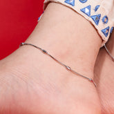 Silver Beaded Box chain anklet for her