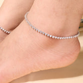 Silver Classic tennis Anklet with CZ Solitaire Diamonds