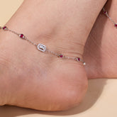 Silver Ruby Red anklet For her