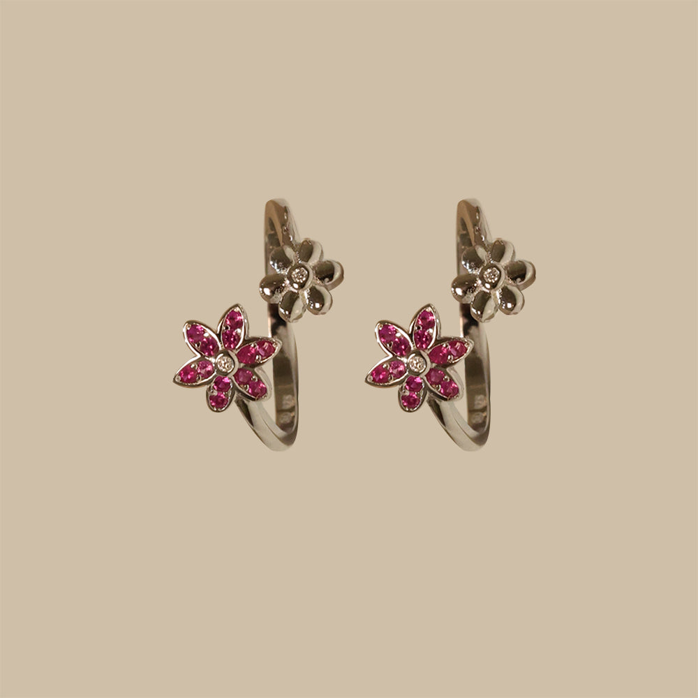 Silver Fancy Pink floral Toe ring