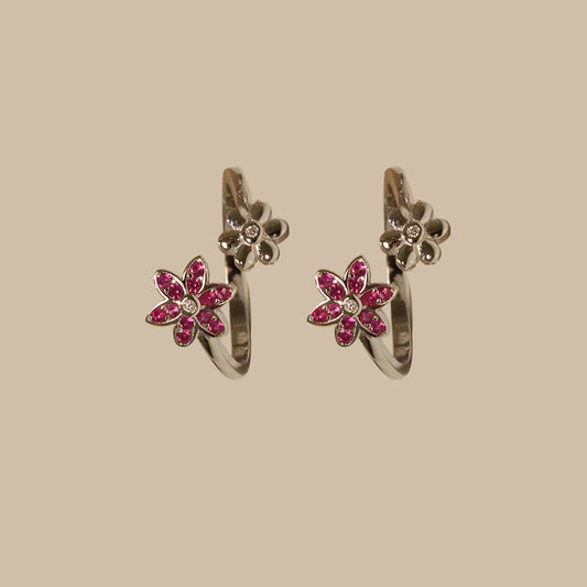 Silver Fancy Pink floral Toe ring