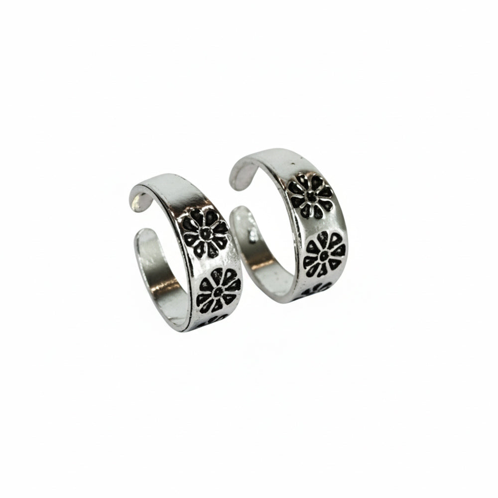Silver Bloom Oxidized Toe Rings