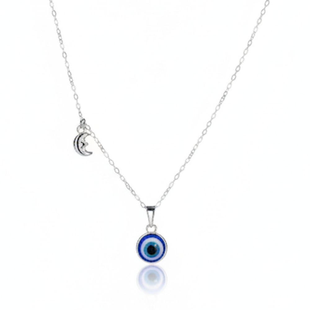 Silver Charm Evil Eye Pendant with Moon